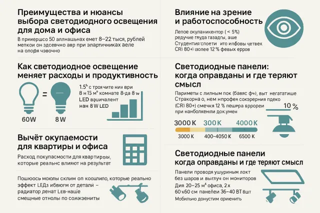 Преимущества и нюансы выбора светодиодного освещения для дома и офиса: от LED-ламп до светодиодных панелей